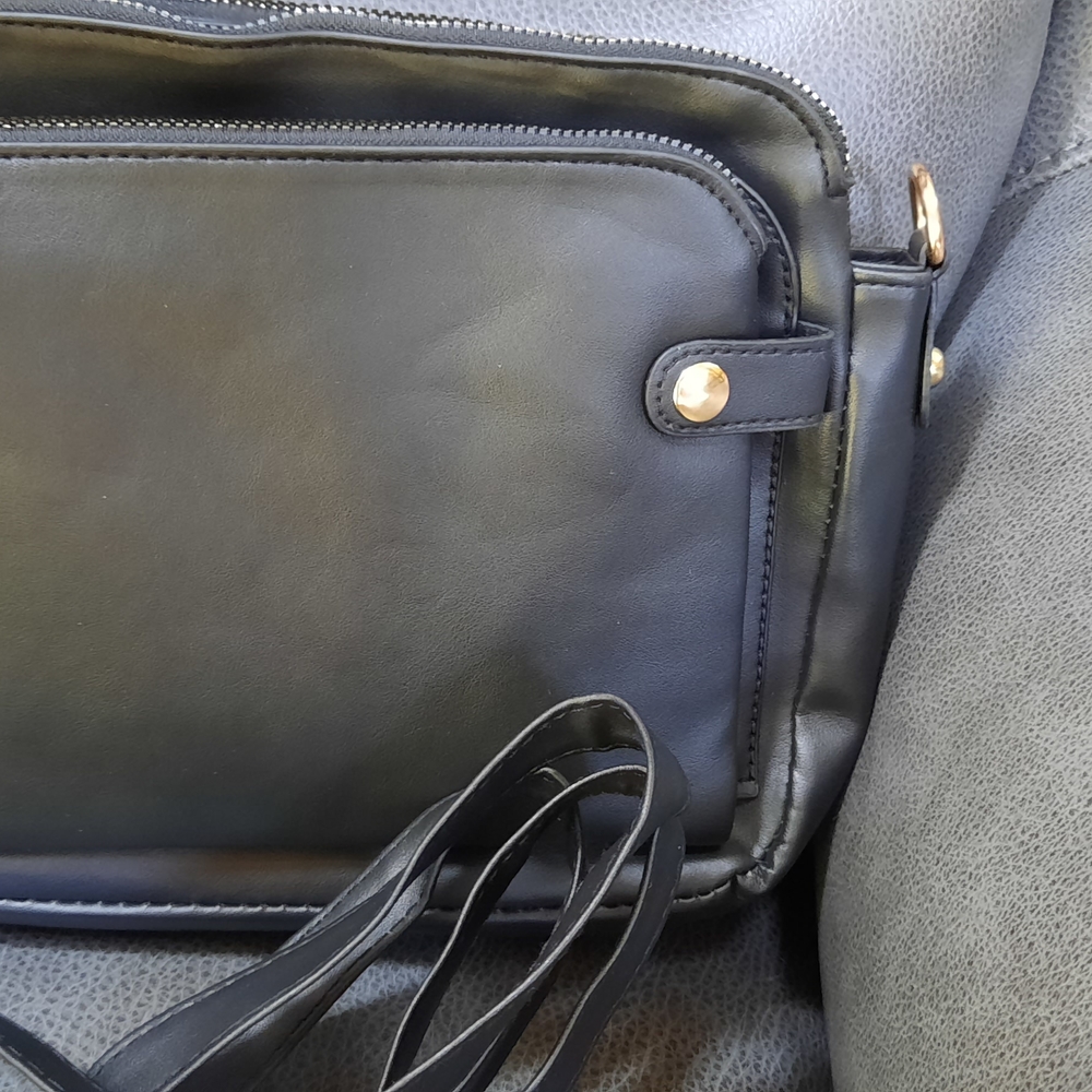 Black Leather Crossbody Bag with Silver Hardware